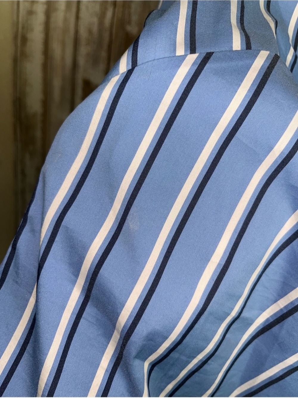 White House Black Market Blue Stripe Bell Sleeve Cotton Stretch Top Size 0 - Picture 6 of 8